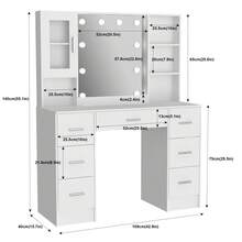 Large Dressing Table With Dimmable LED Mirror And 7 Drawers Makeup Vanity Desk - White - View 8