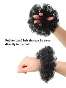 2 件 4 英寸弹性发髻，蓬松蓬松卷发髻，天然黑色合成假发适合日常佩戴