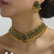Fashion Vintage Peacock Modeling Necklace Eardrop Set Waterdrop Artificial Crystal Temperament Women Jewelry - 綠色 - 查看 1