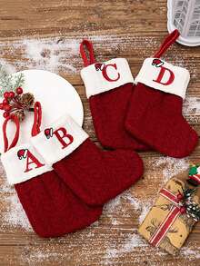 1pc Classic Christmas Stocking - Red And White Knitted Embroidered Alphabet Letter, Modern Style Holiday Polyester Candy Cane Decor, Festive Xmas Tree Hanging Ornament, Soft, Durable, Easy To Hang, Perfect For Holiday Season, Home Fireplace, New Year, Indoor And Outdoor Decor, Gift Bag, Christmas Decor Home Decor Christmas Decorations Room Decor