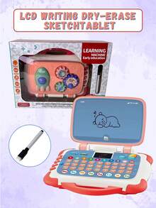 无屏幕 LCD 书写和干擦平板电脑，配备可重复使用的手写笔、ABC 学习、几何齿轮和旅行夹 - 适合 3 岁以上儿童的教育性绘画和书写玩具 - 不含电池 - 彩色 - 查看 1