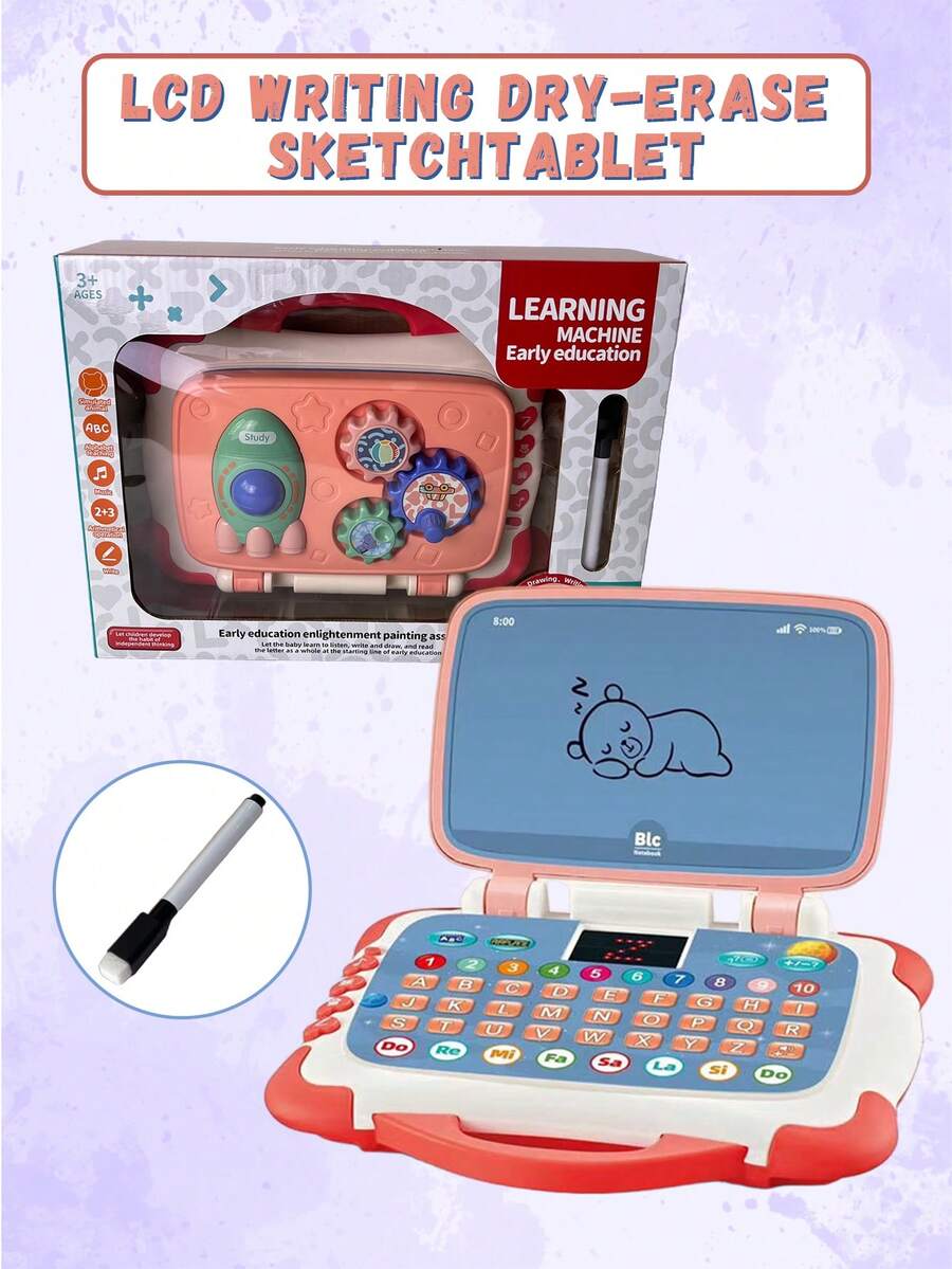 无屏幕 LCD 书写和干擦平板电脑，配备可重复使用的手写笔、ABC 学习、几何齿轮和旅行夹 - 适合 3 岁以上儿童的教育性绘画和书写玩具 - 不含电池 - 彩色 - 查看 1