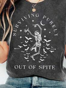 Women's Casual Short Sleeve Round Neck T-Shirt - 深灰色 - 查看 3