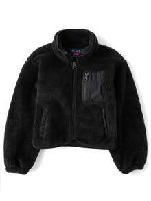 The Children's PLACE Kids Heavyweight Sherpa Zip Up Jacket - 黑色 - 查看 1