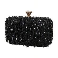 RomanticDesign Women Bling Evening Bag Fashion Embroidered Beaded Sequin Clutch Cocktail Wedding Party Purse - 黑色鱷魚 - 查看 1
