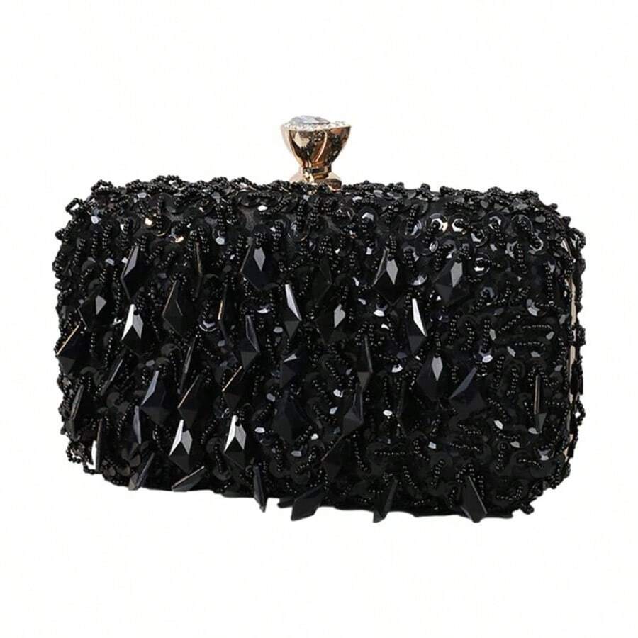 RomanticDesign Women Bling Evening Bag Fashion Embroidered Beaded Sequin Clutch Cocktail Wedding Party Purse - 黑色鱷魚 - 查看 1