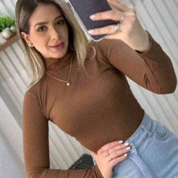 Cacharrel Blusa Feminina Manga Longa Segunda Pele Malha Canelada Tamanho P.M.G.GG