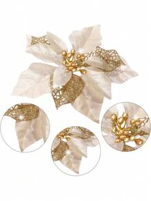 5pcs Christmas Glitter Red Flower Artificial Christmas Tree Ornaments, For Christmas Wedding Wreath Floral Decor - Multicolor - View 15