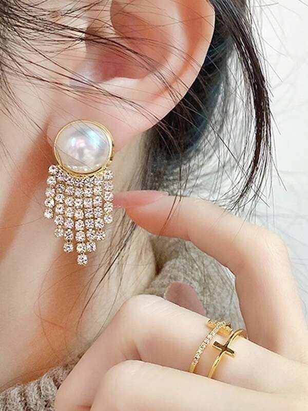 Pendientes personalizados con perlas, flecos y cristales de estilo retro francés coreano, diseño versátil al estilo de Hong Kong, regalo para el Día de San Valentín, el Día de la Madre, cumpleaños