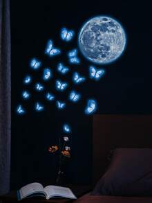 1/3/5pcs Moon, Butterfly Luminous Stickers Waterproof PVC Self-Adhesive Removable Luminous Stickers Suitable For Bedroom, Children's Room Wall Stickers Halloween, Christmas Gifts For Friends And Family. Room Decor Bedroom Decor Kitchen Decor Wall Decor