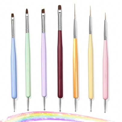 7pcs Nail Art Brush Set, Nail Design Painting Brushes Kit With Nail Polish Brush, Nail Pad Brush, Nail Extension Gel Brush, Nail Builder Gel Brush And Multi-Size Dotting Pen For DIY Manicure Art