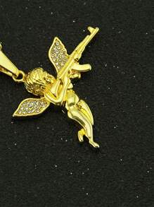 1pc Unique Fashion Simple Hiphop Punk Angel Gun Revenge Angel Chain Necklace For Men & Couples, Suitable As Jewelry Gift And For Parties