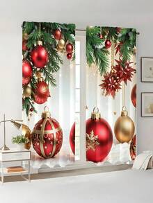 Christmas 2-Pcs Room Curtains, Polyester Living Room Curtains, Bedroom Blackout Curtains, Bedroom Decor Home, House Bedroom Wedding Decor Style, Blackout Curtains Without Drilling, Home Decor, Kitchen Curtain Set, Baby Room Decorative Door Curtains, Universal For Home Office, Suitable For Christmas, New Year Gift, Valentine's Day, Birthday Party, Wedding, Home, Daily, Anniversary, Thanksgiving, Mother's Day, Theme Party  Christmas Decor  Christmas Decorations Christmas Decoration