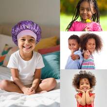 Awegeo 4 Packs Children's Bonnets: Stretchable, Printed Soft Satin Fashion Sleep Caps For Daily Use & Hair Protection - Multicolor - View 5