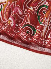 Acelitt Autumn Bohemian Paisley Print V-Neck Tie Loose Casual Long Sleeve Shirt - Multicolor - View 10