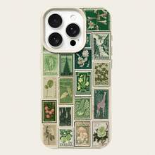 1pc TPU Material Green Vintage Stamp Full Screen Pattern Phone Case Compatible With Apple/ Phones - White - View 5