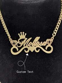 1pc Personalized Gold Name Necklace, Fashionable Stainless Steel Necklace With Crown & Heart Diamond Pendant, Unique Jewelry Gift Suitable For Summer, Vintage, Luxury, Casual, Minimalist Occasions, Ideal For Graduation, Wedding, Valentine's Day - Crown - View 4