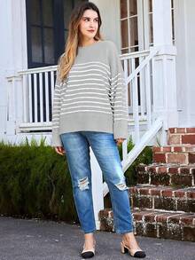 Women's Oversized Sweaters Fuzzy Chunky Warm Pullover Sweater,Vacation Outfits Women,Valentine Outfits For Women,Street Photography,Fashionable Outfits - 條紋灰色 - 查看 2