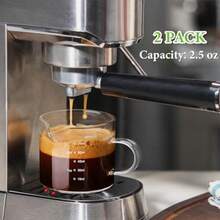 2 Pack Measuring Cups 75ML Espresso Cups With Handle Espresso Shot Glasses With VShaped Mouth Clear Accessories Milk Frothing Pitcher