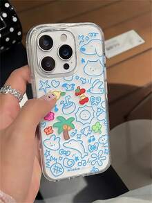 Ins Korean Cute Cartoon Graffiti Clear Phone Case Compatible With IPhone 16 15 14 13 11 12 Pro Max 16 15 14 Plus Summer Beach Style Creative Protective Cover Shell - Clear - View 1