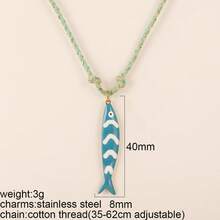 波西米亚风格彩色鱼吊坠链项链手工绳项链，适合作为度假配饰、约会、礼物