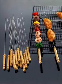 6/10/12/20/24pcs Stainless Steel Barbecue Skewers, Multi-Purpose Metal Grill Kebab Sticks With Wooden Handles, Barbecue Needles, Outdoor Cooking, Grilling Accessories - Default - View 12