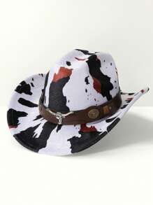 1 pièce Chapeau de cowboy unisexe avec motif de tête de taureau et de vache, convient pour les voyages, les sorties décontractées, les bars, les fêtes de cowboy et un usage quotidien