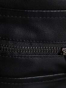 Men's Stand Collar Fitted Faux Leather Rave Jacket With Zipper Pockets, Motorcycle Style Men Zip Up PU Leather Jacket