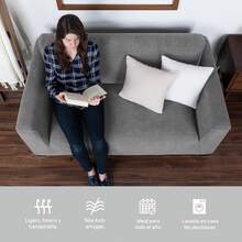 Juego de Protector Cubre Sala Elástico Strech Fit,Funda de sofá elástica universal, para un solo asiento, dos asientos, tres asientos, antideslizante, lavable, a prueba de polvo, suave al tacto, fácil de instalar, duradera, adecuada para sala de estar, dormitorio, oficina y exterior. - Gris - Ver 8