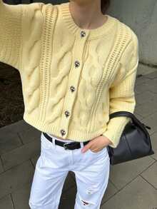 2025 Autumn/Winter Women's Fashion Street Style Casual Loose Cozy Chunky Knit Heart Button Cardigan Sweater, Basic Tops, Fall Clothes, Homecoming, Back To School, Modest Women, Party Women, Y2K Women, Tops For Going Out, Concert Women, Date Night Women