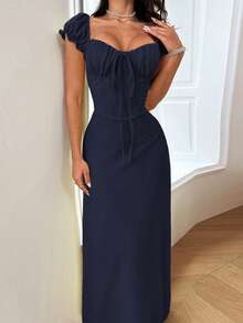 WOWDARK Women Autumn Split Short Sleeve Dress