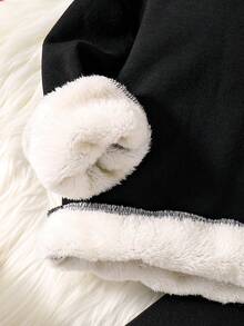 Tween Boy Slogan Cat Print Warm Hoodie And Sweatpants Casual Set - Black - View 5