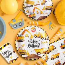 10pcs/50pcs/80pcs Construction Theme Birthday Party Decoration Set, Includes Plates, Cups, Napkins, Utensils, Perfect Choice For Birthday Party - Multicolor - View 3