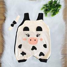 Overalls + Hair Bow Set – Baby Girl Teddy Bear Print Size RN To 3 Months - 米色 - 查看 2