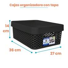 Caja organizadora Paris tapa plástico almacenamiento 11L caja multiusos hogar cocina baño oficina ropa juguetes práctica resistente transparente organizador versátil - Negro - Ver 10