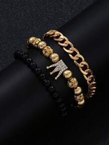 3pcs/4pcs/8pcs Set Men's Stainless Steel Cross & Cubic Zirconia Bracelet, Unisex Business Punk Style For Commute, Campus, Streetwear, Casual Outfit