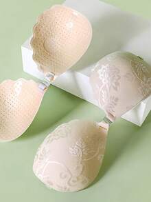 1 件蕾丝隐形聚拢文胸 - 无肩带自粘式提升文胸，带透明肩带，可重复使用粘性乳贴，适用于婚纱、连衣裙和礼服 - 杏色 - 查看 5