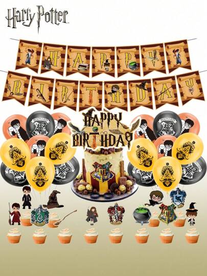 WB 32 de bucăți Harry Potter, set de baloane tematice oficiale licențiate, personaje de desene animate, Harry, Hermione, bannere de marfă pentru filmul Hogwarts, decorațiuni pentru tort pentru ziua de naștere și Crăciun, decorațiuni pentru petreceri tematice de film, recuzită, Crăciun, Halloween, cadouri surpriză de ziua de naștere pentru familie și prieteni