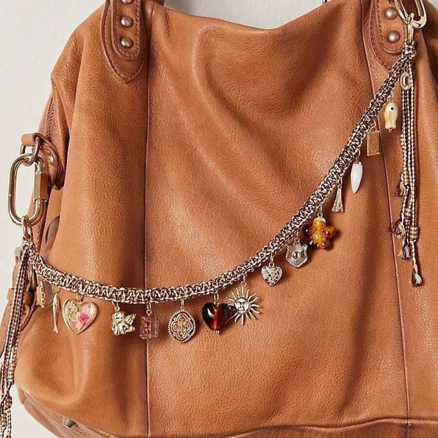 1 Pc Personalized  Geometric Heart Pendant Woven Bag Chain Bag Pendant - 金色 - 查看 1