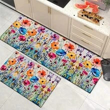 1 件彩色花卉印花厨房地毯 - 鲜艳的涤纶防滑垫，室内/室外使用，耐用轻便，非常适合节日装饰 | 装饰地毯 | 质地柔软 - 彩色 - 查看 4