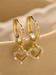 2 件立方氧化锆心形耳钉，简约设计，适合女孩