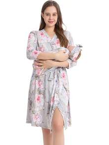 Maternity Robe And Baby Receiving Blanket Set For Labor And Delivery - Gray - View 1