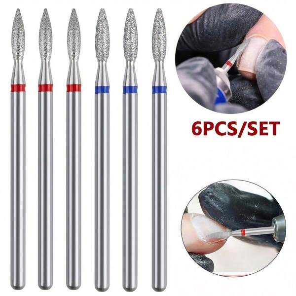 6 Pcs Cuticle Bit For Nail Drill, Barrel Cuticle Nail Drill Bit 3/32" Cuticle Drill Bits Professional Drill Bits Nail Tech Diamond Nail Drill Bits For Home Nail Salon Manicure