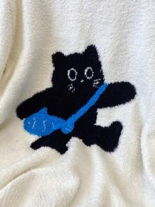 Women's Casual Cat Pattern Round Neck Drop Shoulder Long Sleeve Sweater, Suitable For Daily Wear, Spring Break, Vacation, Concerts, Boho Style, Music Festivals, Holidays, Halloween, Christmas, Thanksgiving