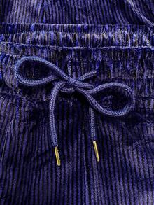 Pantalones de jogging de terciopelo elegante para mujer  Liso    Cordón  Bolsillo  Nudo - Azul Marino - Ver 4