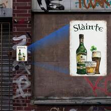 Vintage Irish Shamrock Whiskey Metal Wall Sign - Country Style Sláinte Bar Decoration, Suitable Man Cave, Bedroom, And Home - 2D Iron Art Design With Green Bottle And Glass Cup, Bedroom Decoration, Vintage Home Decor - 彩色 - 查看 4