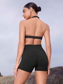 YEOREO Gym Workout Shorts For Women High Waisted Tummy Control Hidden Scrunch 4.5" Booty Shorts Julissa Cross Waist Yoga - 黑色 - 查看 3