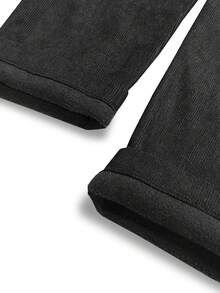 Corduroy Solid Color Pocket Thermal Lined Thick Pants, Casual Everyday Wear For Autumn/Winter - Black - View 2