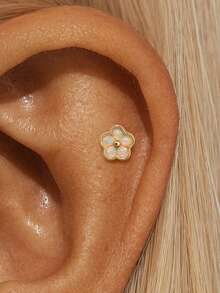 EleRunis 1 件 925 纯银蛋白石花朵平背耳轮耳钉精美珠宝适合日常佩戴婚礼派对订婚周年纪念情人节