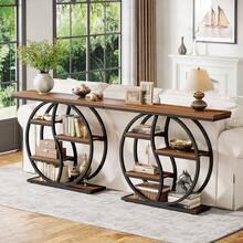 LITTLE TREE 47.24-Inch Industrial Console Table, 5-Tier Narrow Sofa Table With Multiple Storage Shelves, Rustic Brown Wood & Metal Frame, Entryway Table For Hallway, Foyer, Small Spaces - Brown - View 3